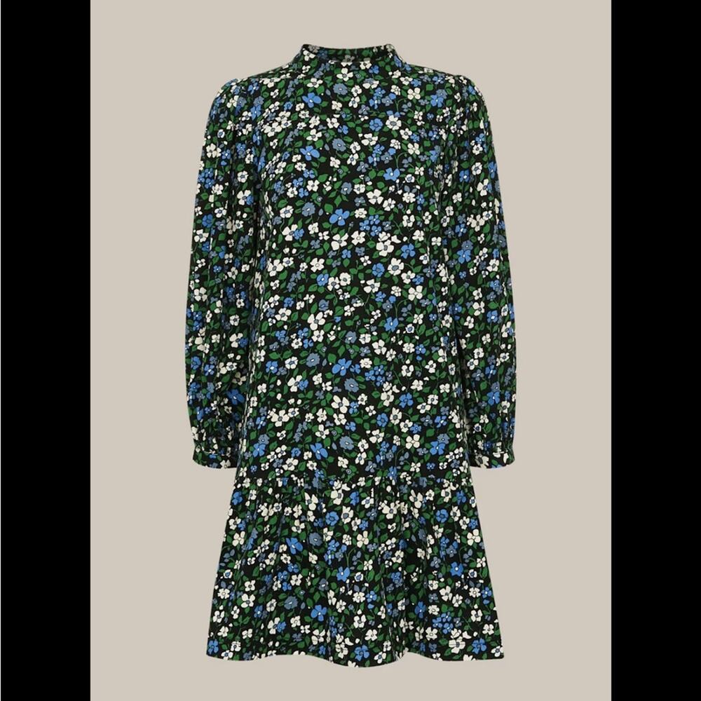 Whistles $239 Multicolour Floral Baby Cord Dress corduroy black green blue US 8